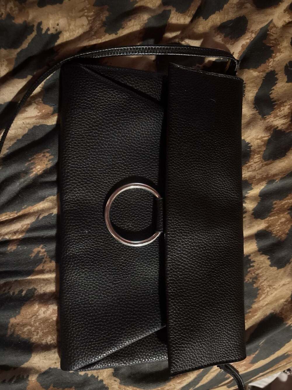 Carlos Santana Black Pebbled Vegan Leather Envelope Clutch Crossbody Bag